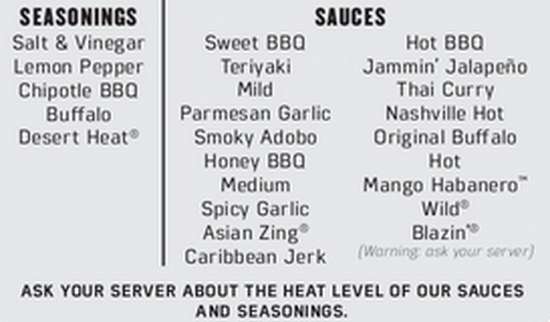 Page 2 of menu, Buffalo Wild Wings Blacksburg, VA