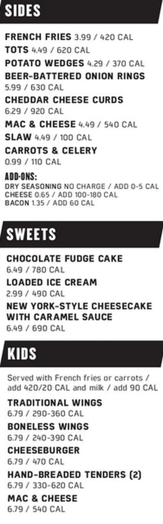 Page 5 of menu, Buffalo Wild Wings Coldwater, MI