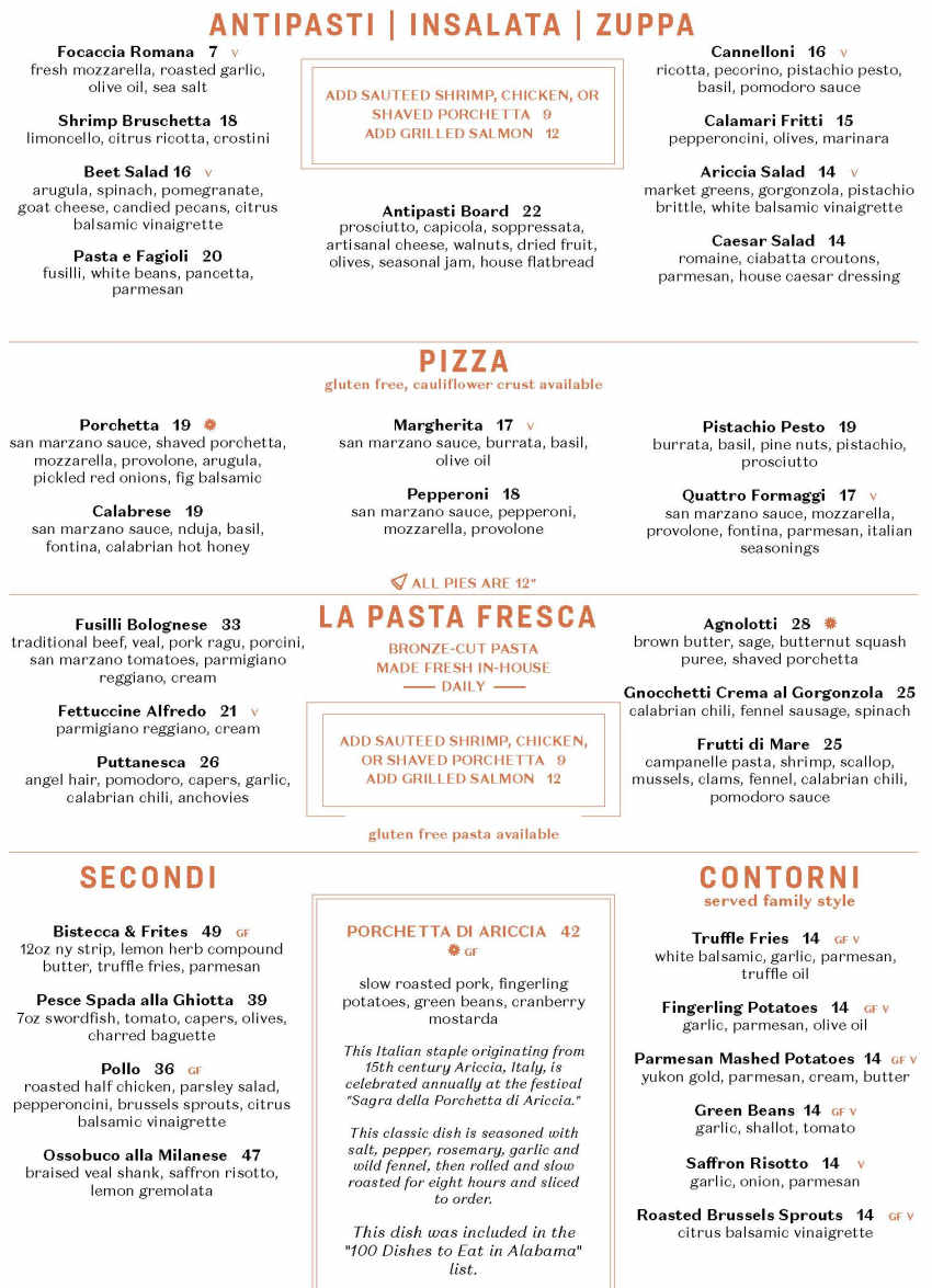 Ariccia Cucina Italiana menu page 1