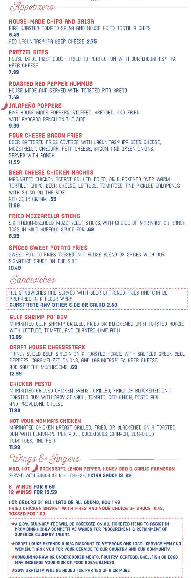 Auburn Draft House menu page 1