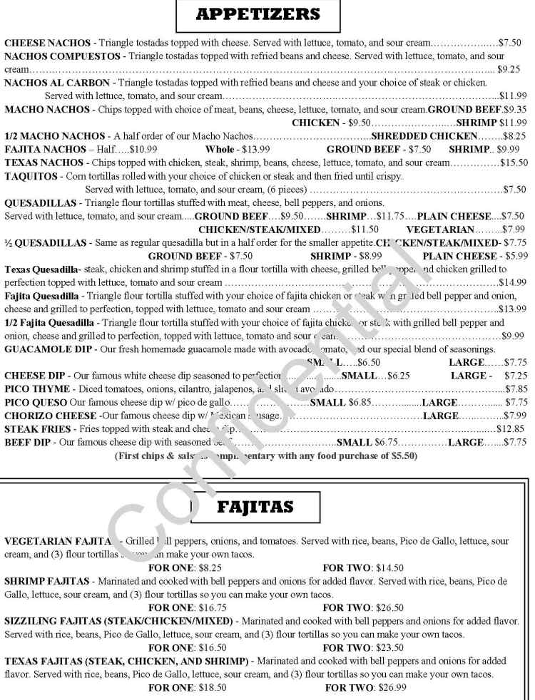 Laredo Mexican Grill menu page 1