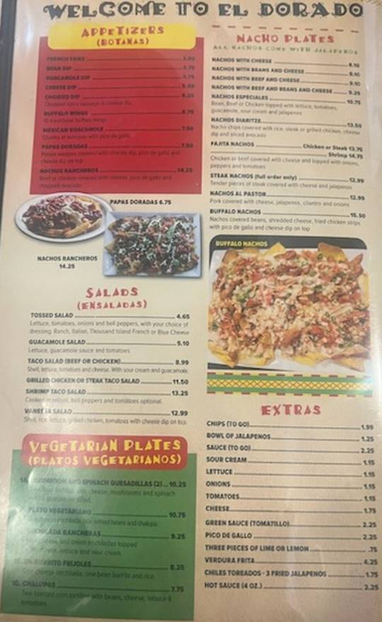 El Dorado menu page 1
