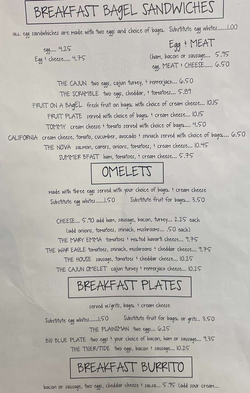 Big Blue Bagel menu page 1