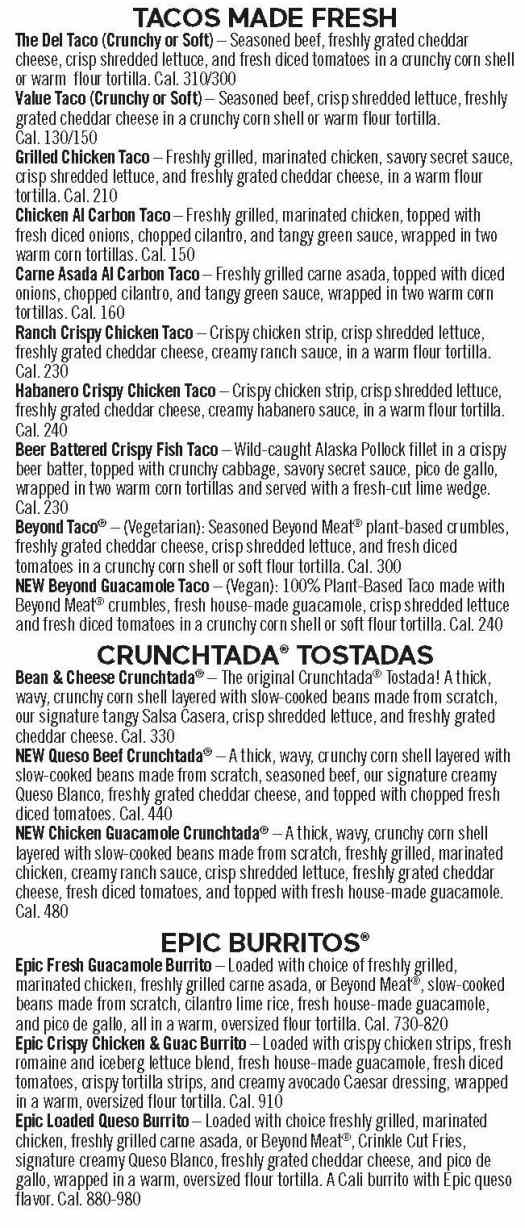 Del Taco menu page 1