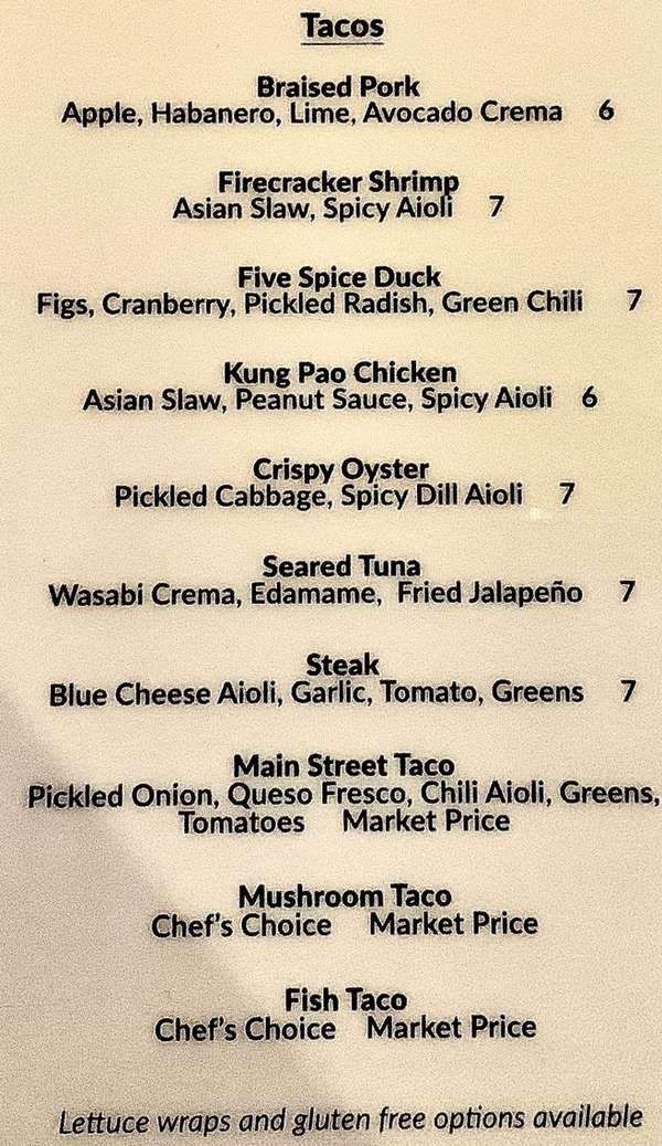 Dragonfly Tavern menu page 1