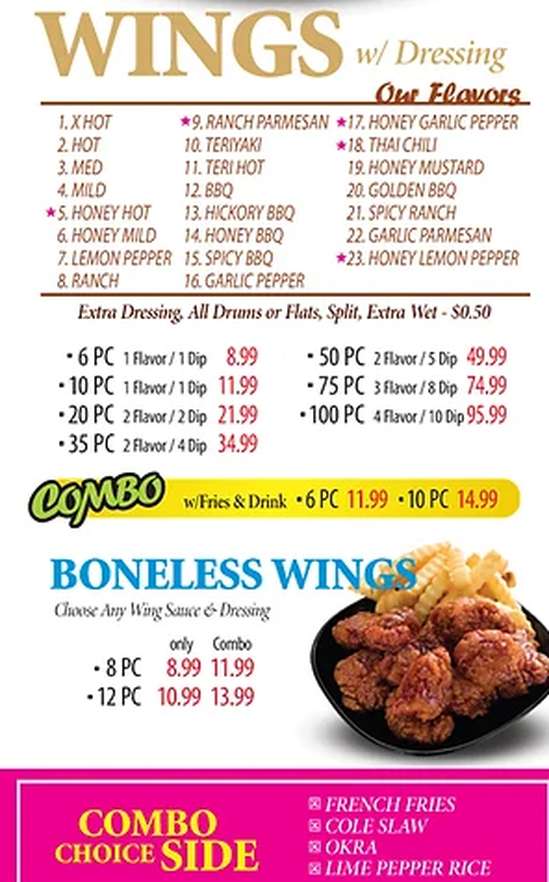 Wild Wing Station menu page 1
