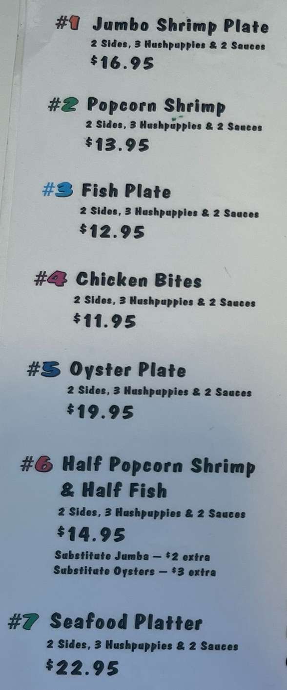 The Wacky Shrimp menu page 1