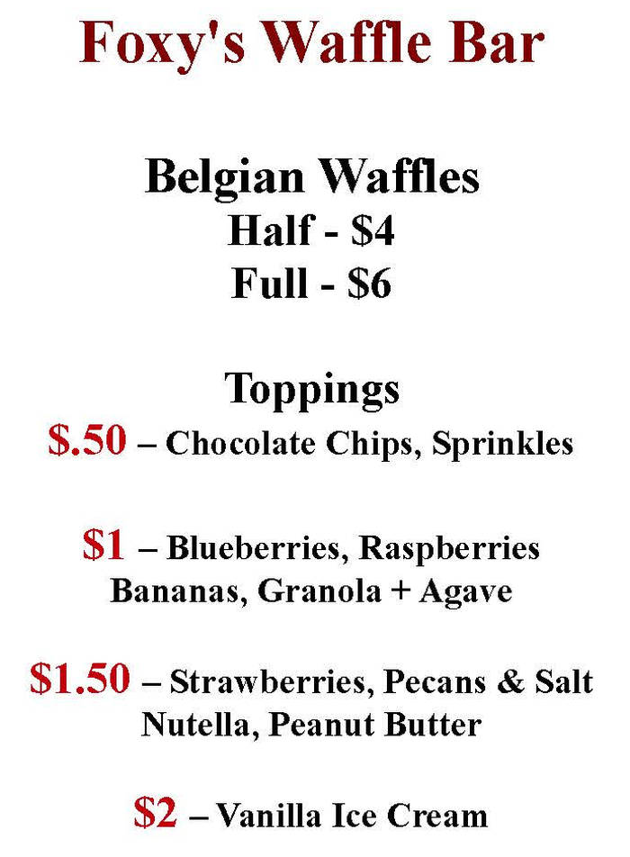Foxy's Waffle Bar menu page 1
