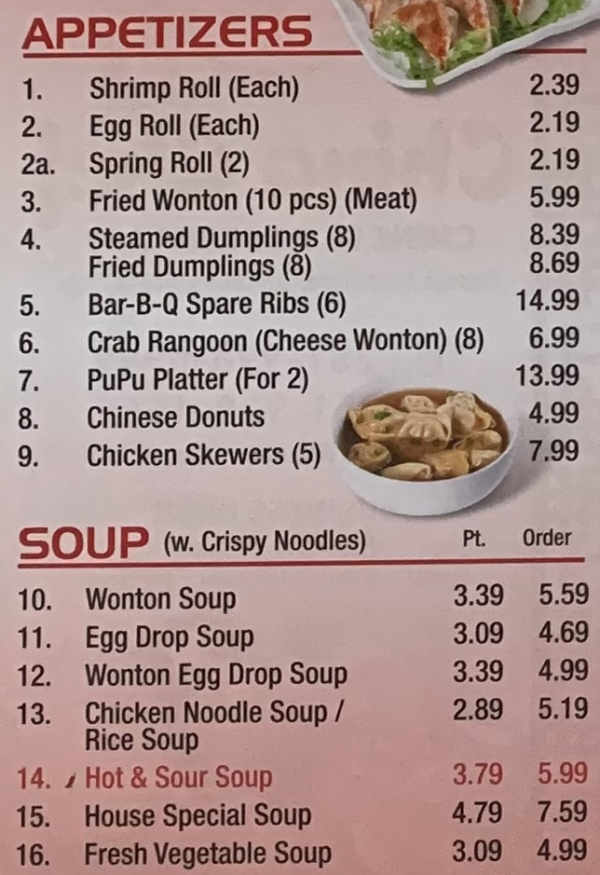 China Chef menu page 1