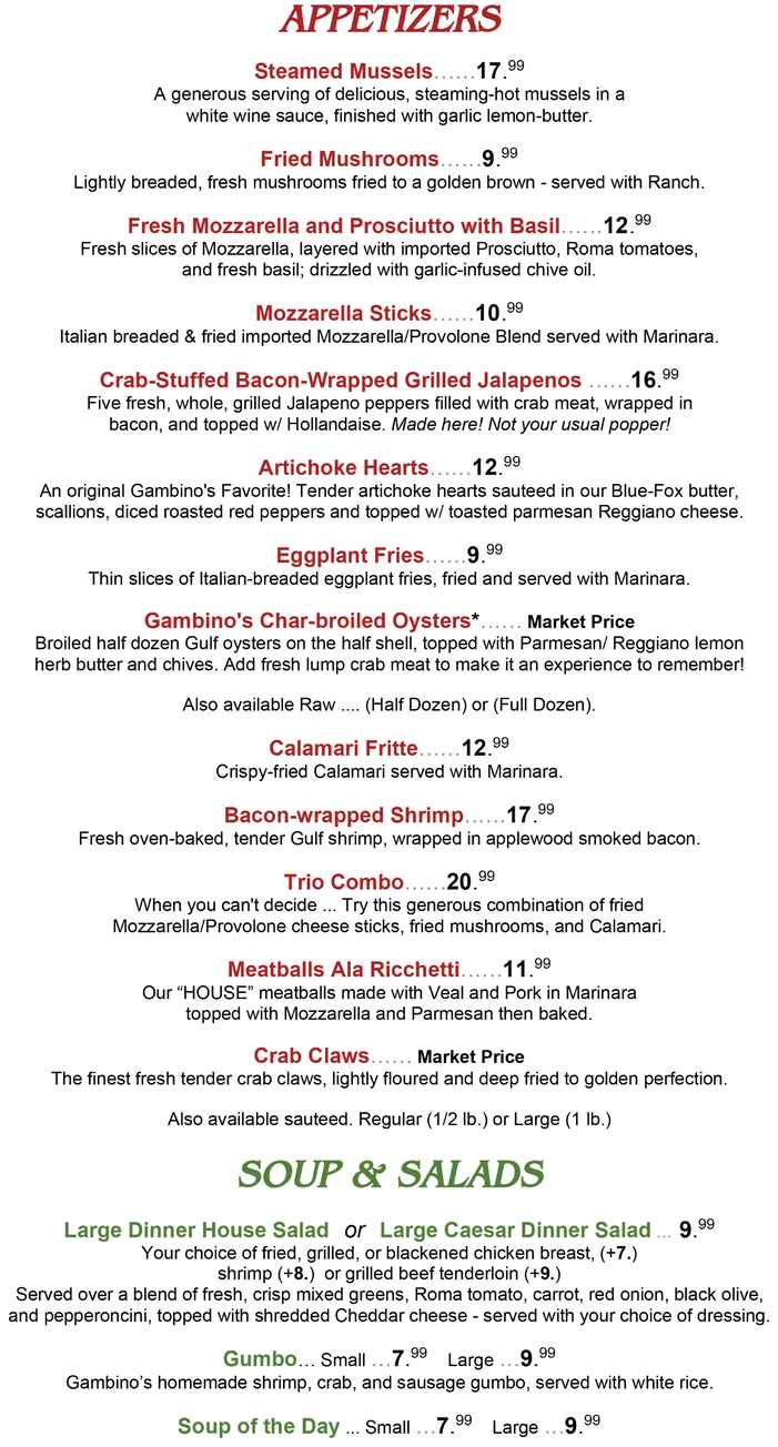 Gambino's Italian Grill menu page 1