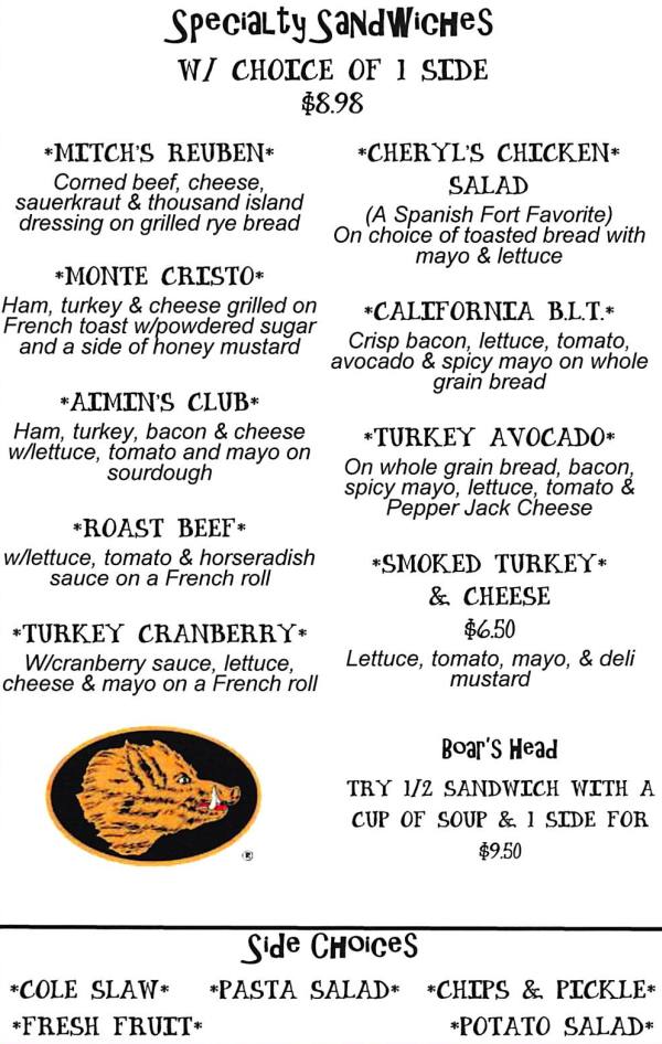Cheryls Cafe menu page 1
