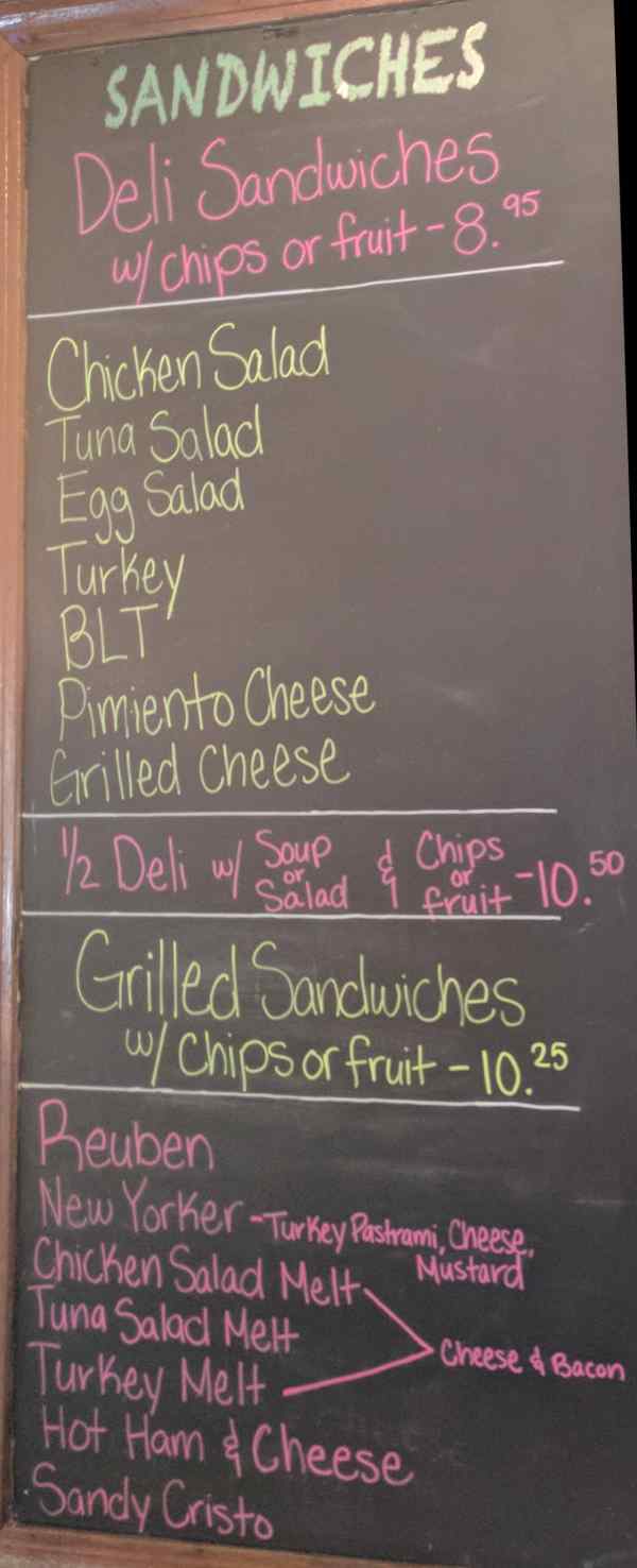 Sandra's Place menu page 1