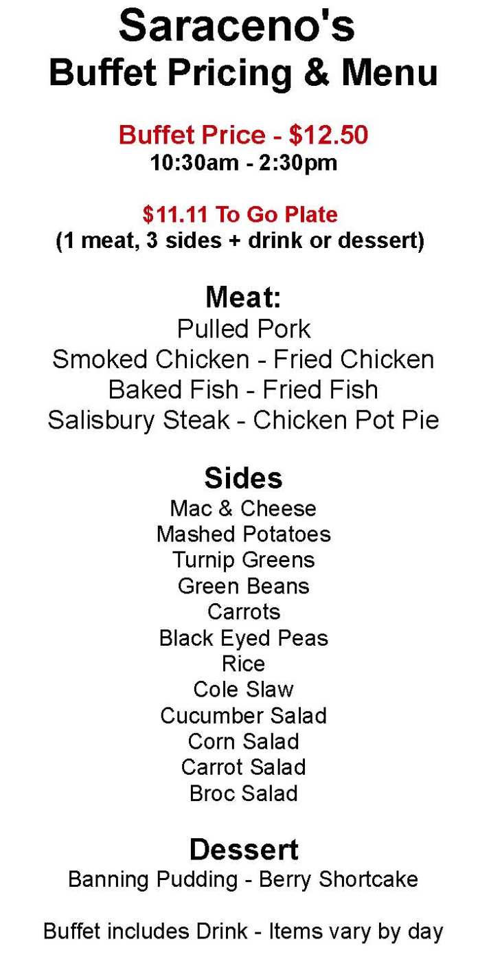 Saraceno's Restaurant menu page 1