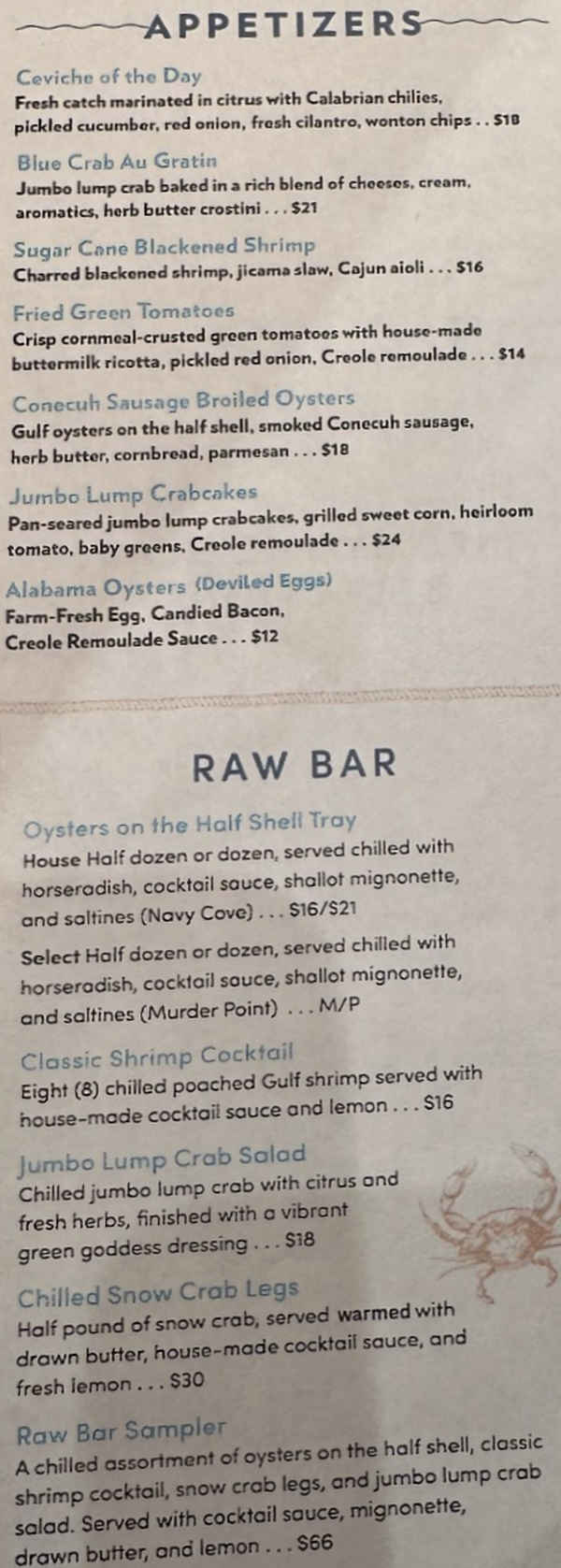 Tide & Table menu page 1