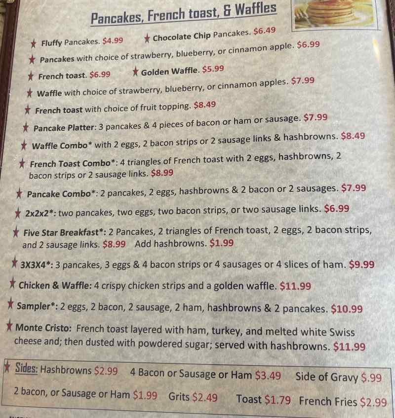 Gulf Shores Diner menu page 1