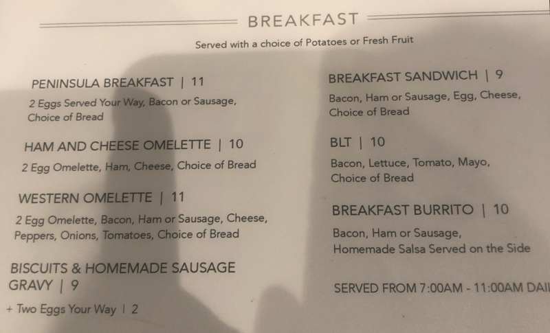 Peninsula Restaurant & Grill menu page 1