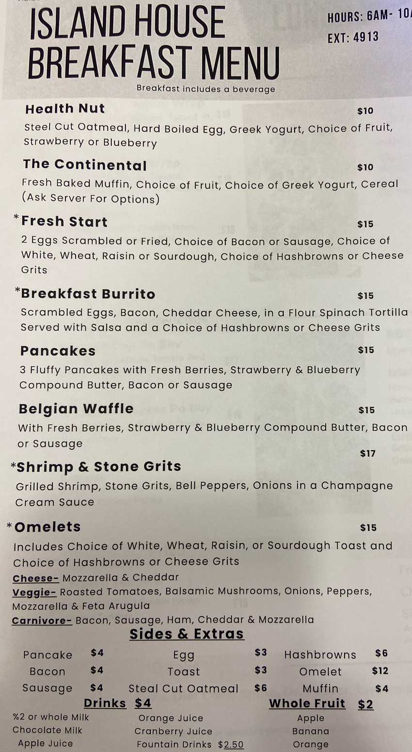 Island House menu page 1