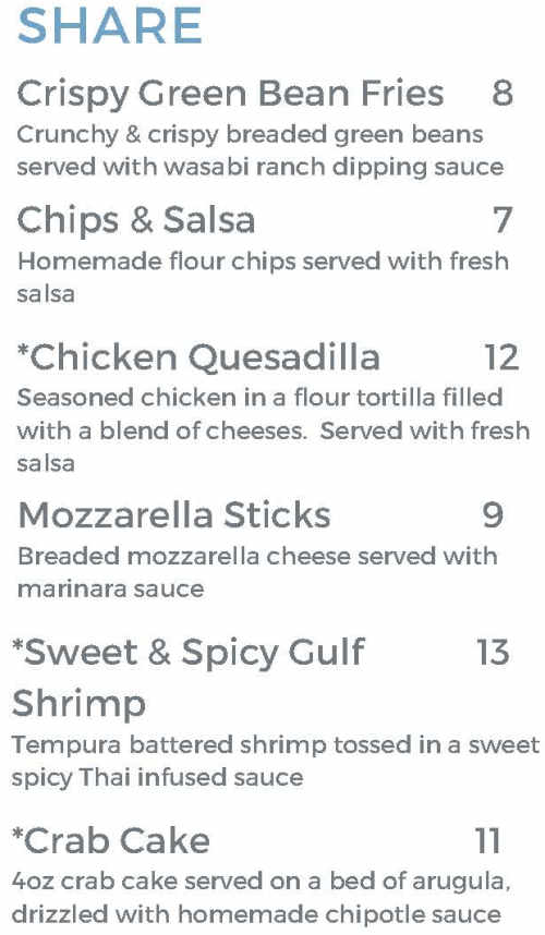 Hunter's Bend menu page 1