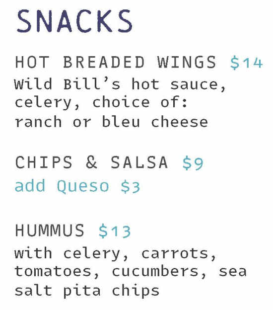 Splash Bar & Grille menu page 1