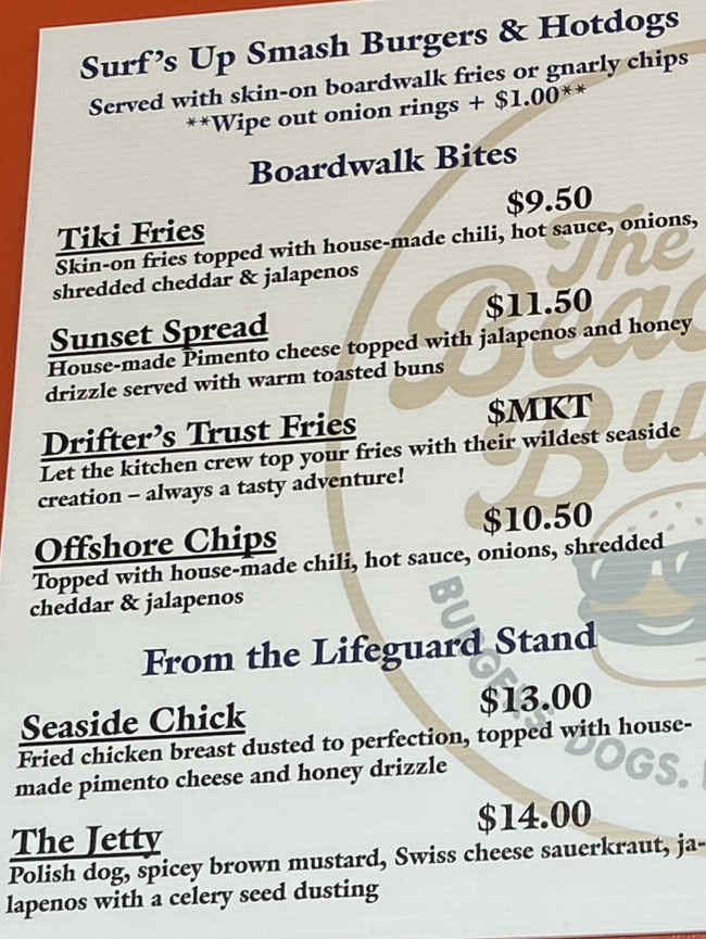 The Beach Bun menu page 1