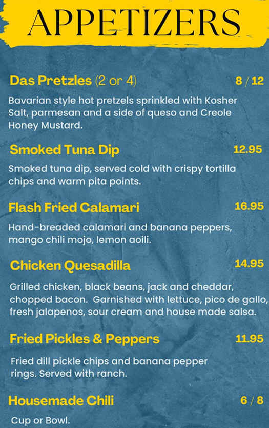 Old Salt Tavern menu page 1