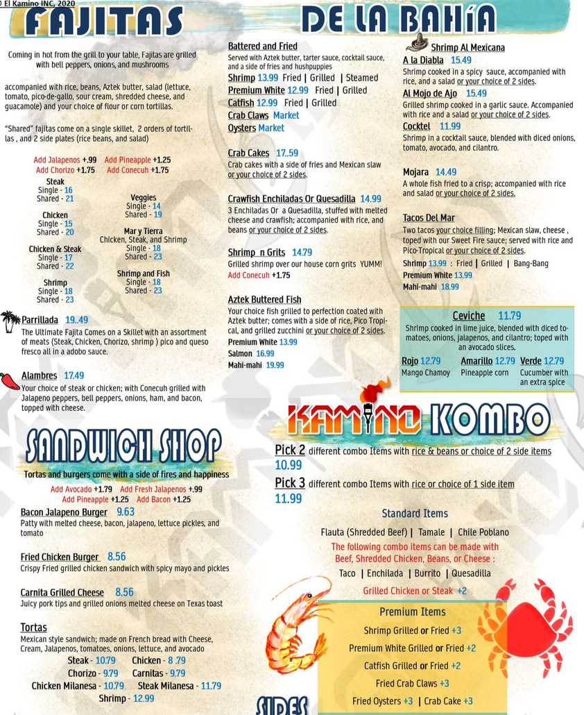 El Kamino Bay menu page 1