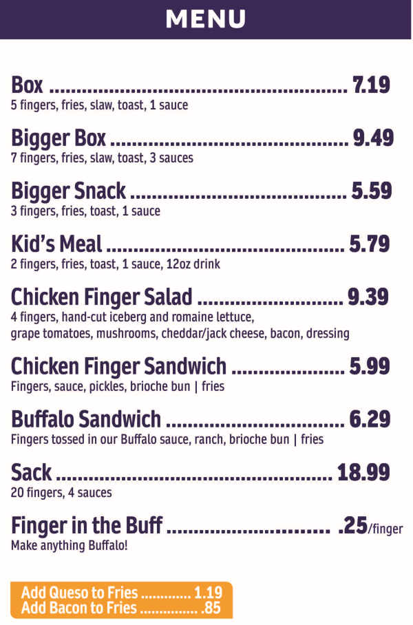Foosackly's menu page 1