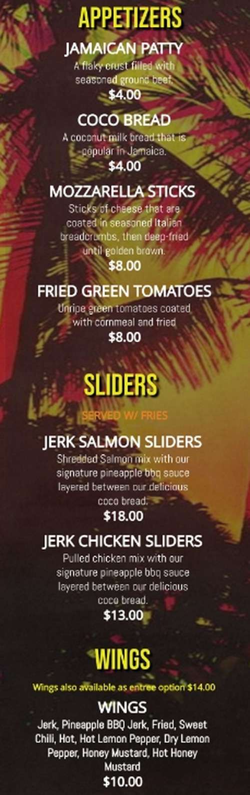 Reggae Flava menu page 1