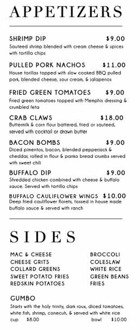 Urban Bar & Kitchen menu page 1