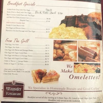 Waysider menu page 1