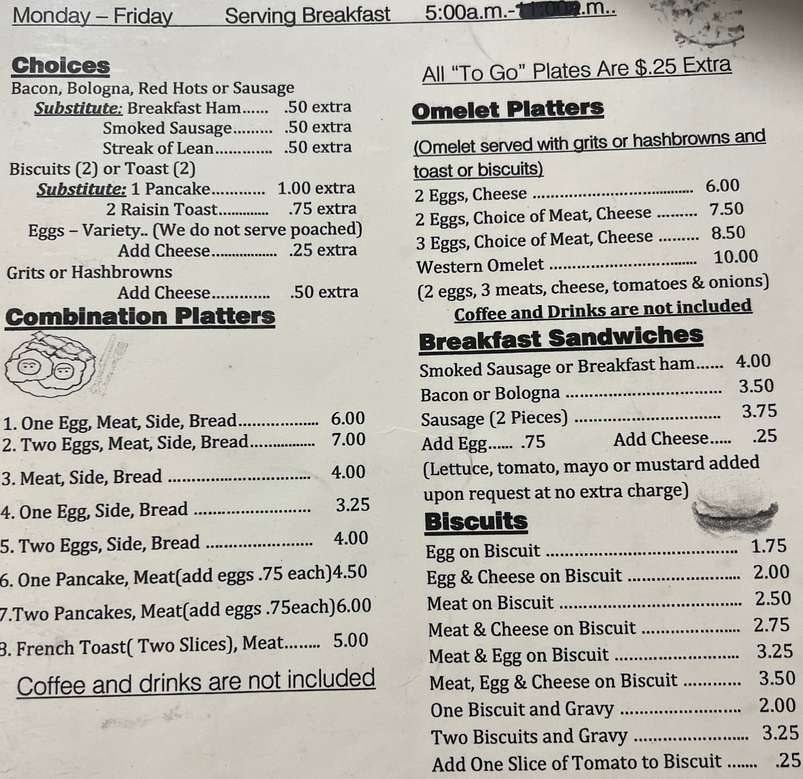 Wright's Restaurant menu page 1