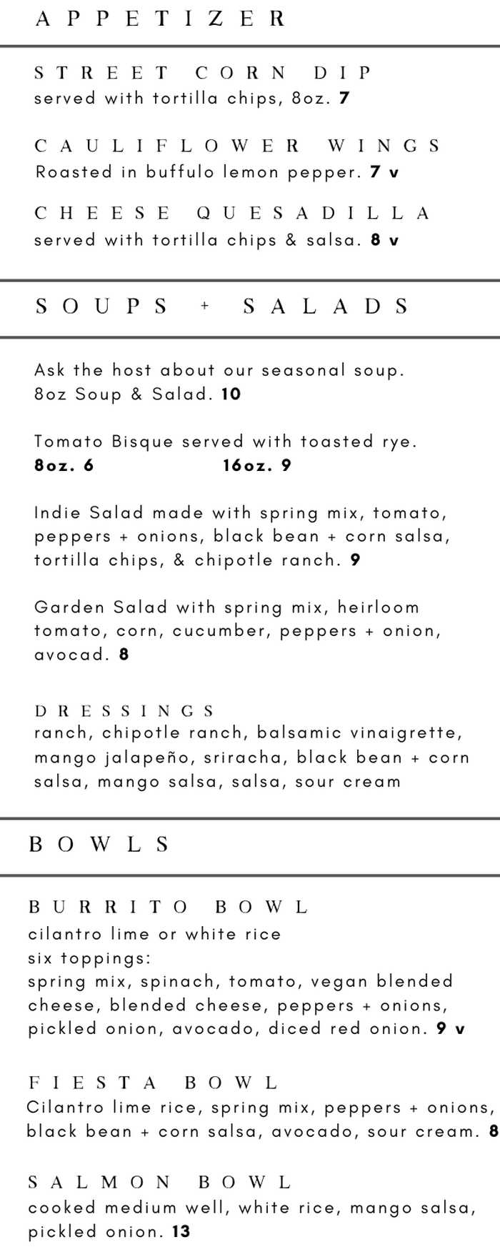 The Veganish Market menu page 1