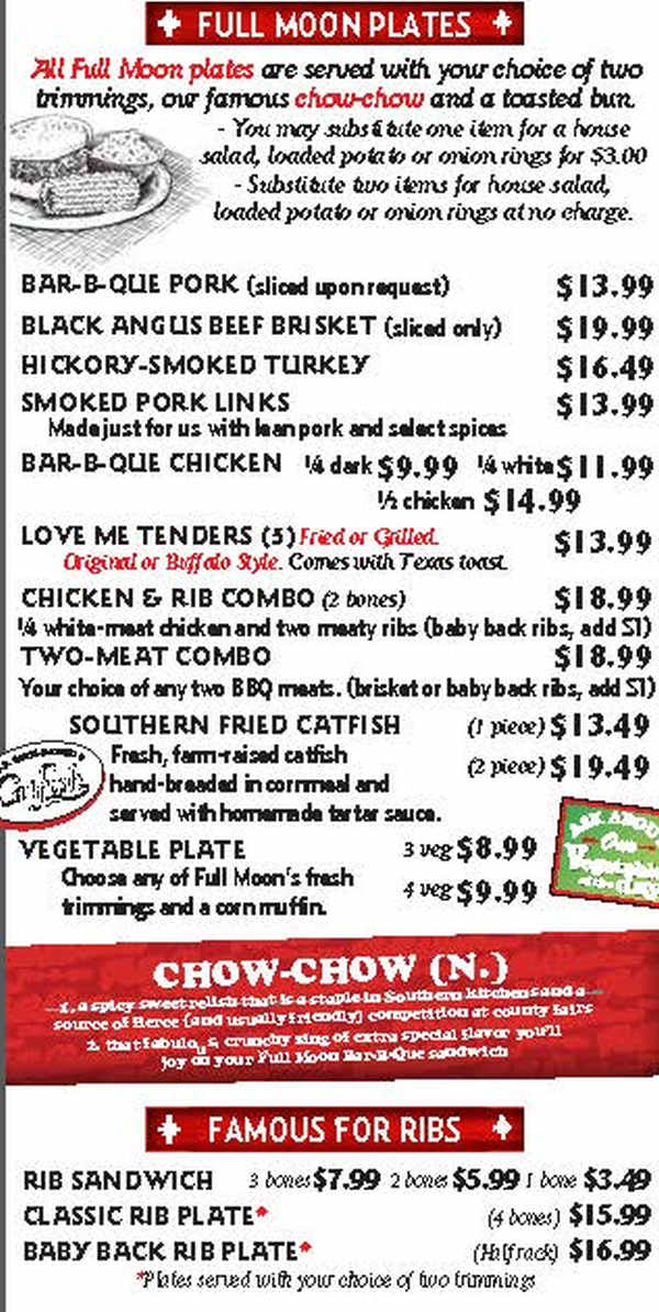 Full Moon BBQ menu page 1