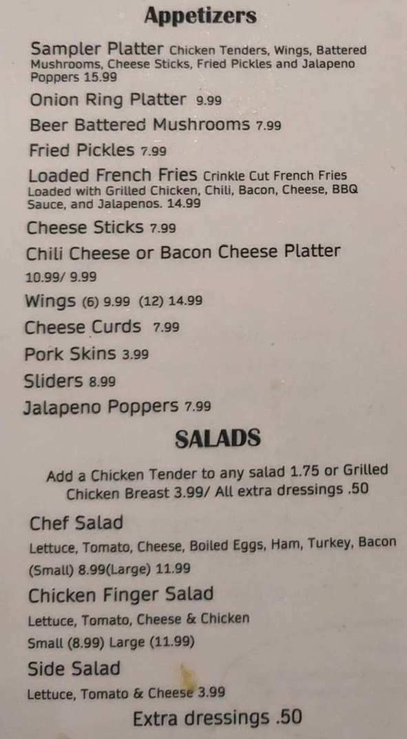 Oasis Bar & Grill menu page 1