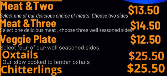 The Velvet Spoon menu page 1