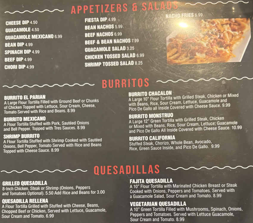 El Parian Mexican menu page 1