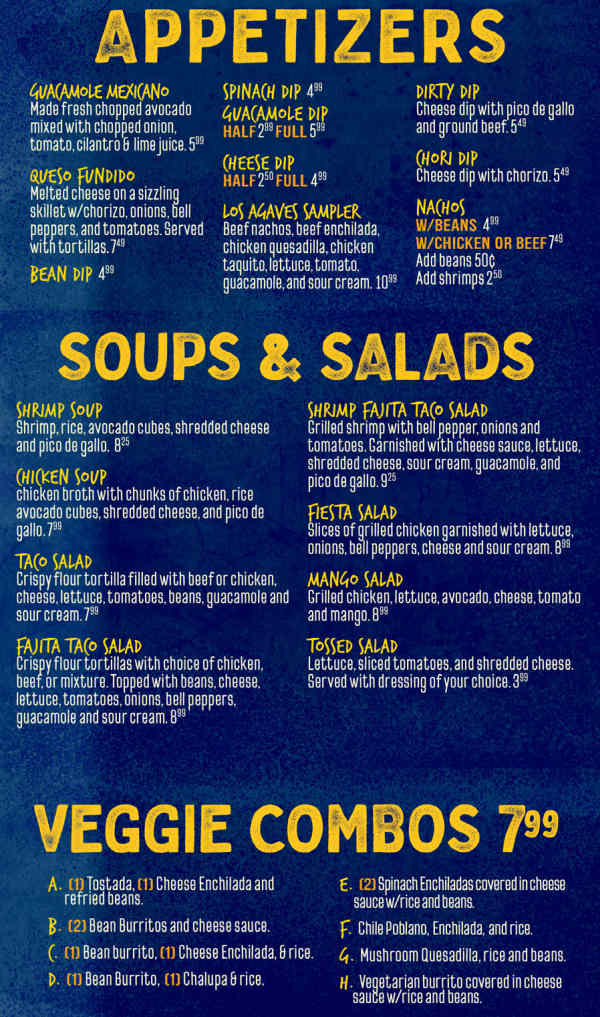 Los Agaves Mexican menu page 1