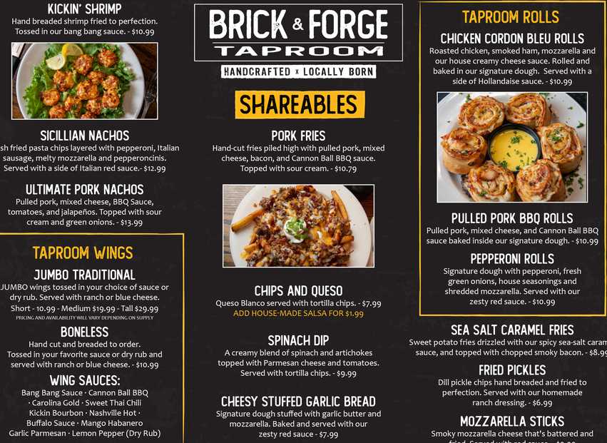 Brick & Forge Taproom menu page 1