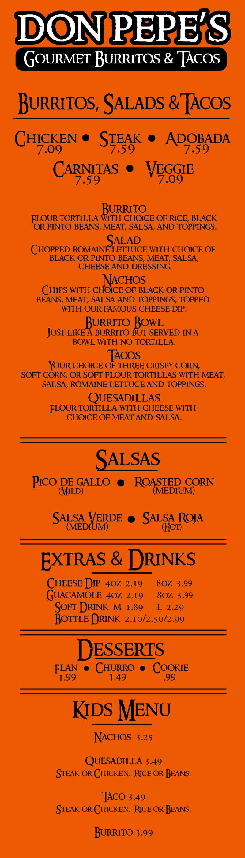 Don Pepe's menu page 1