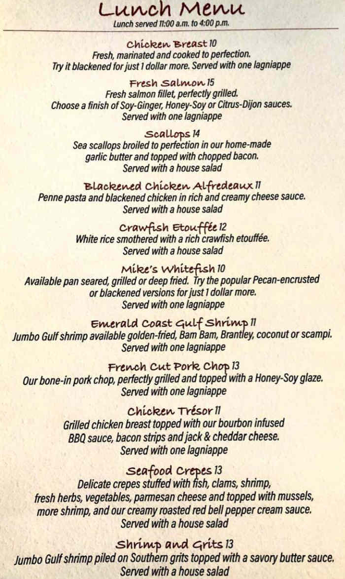 Mike's Place menu page 1