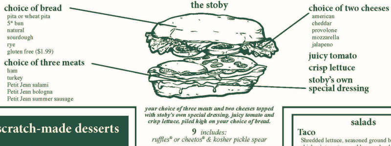 Stoby's menu page 1