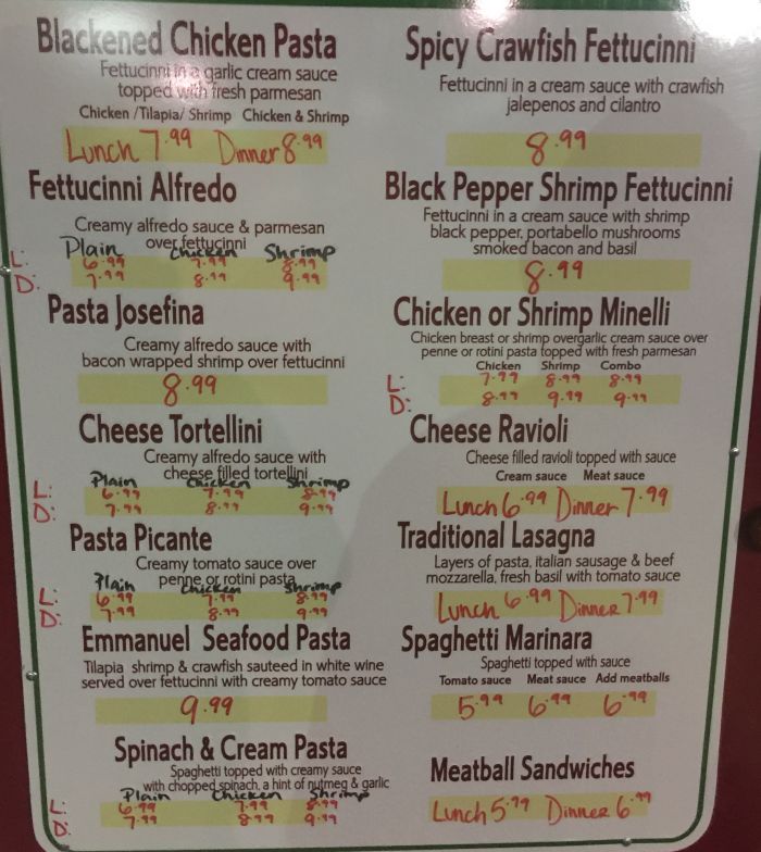 Pasta House menu page 1