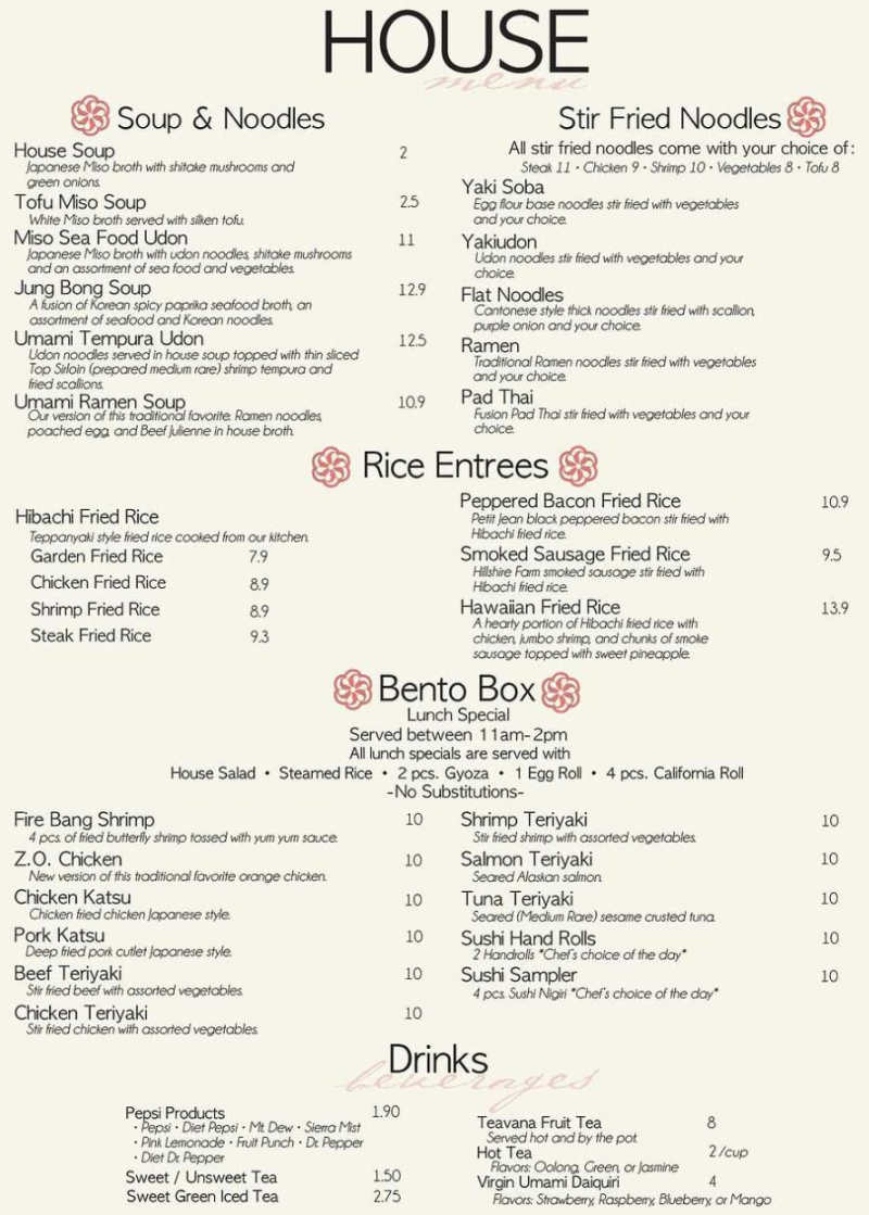 Umami Sushi & Grill Fusion menu page 1