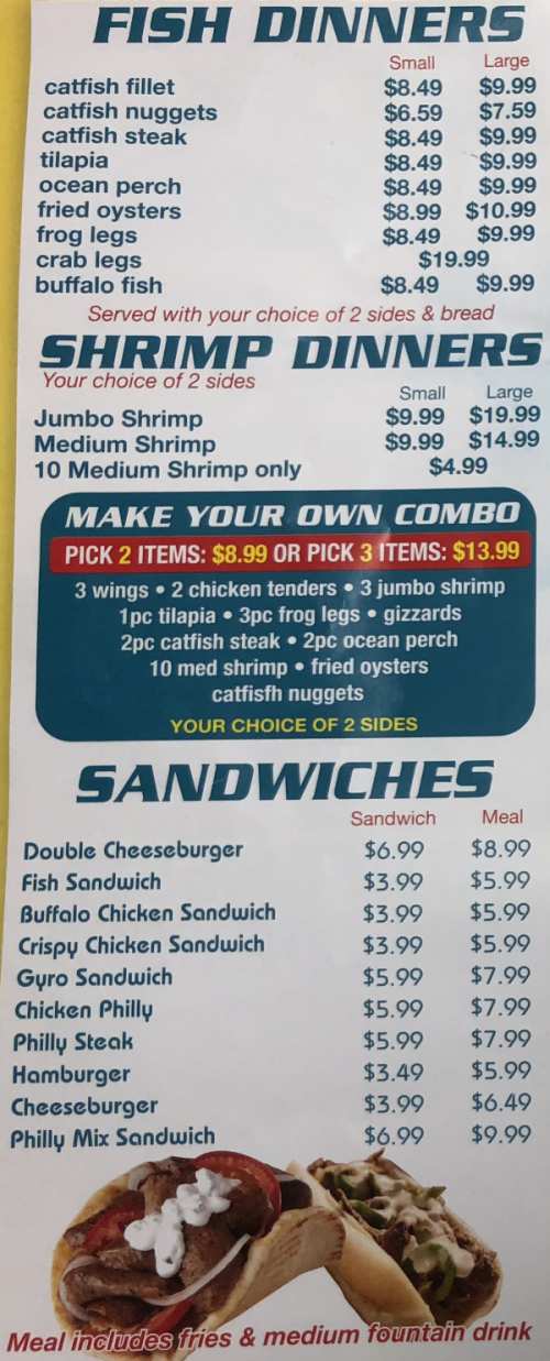 Sharks Fish & Chicken menu page 1