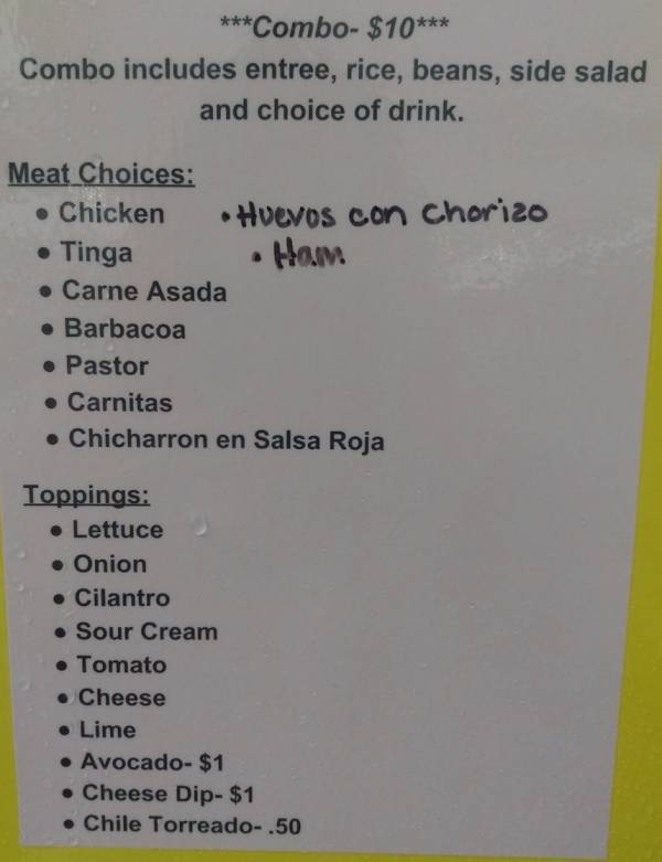 Taqueria Don Manny menu page 1