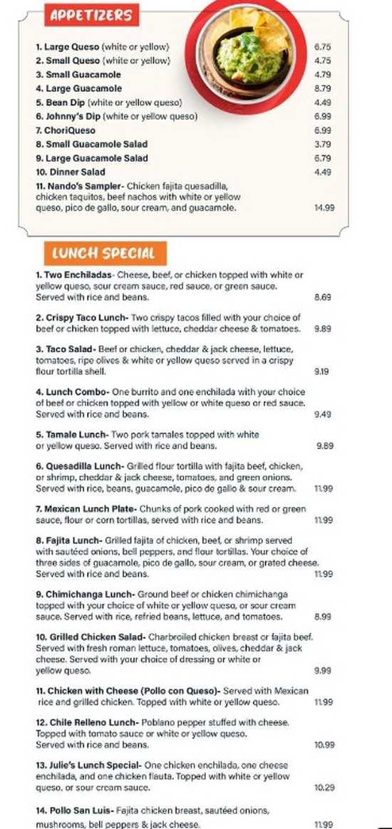 Nando's Mexican menu page 1