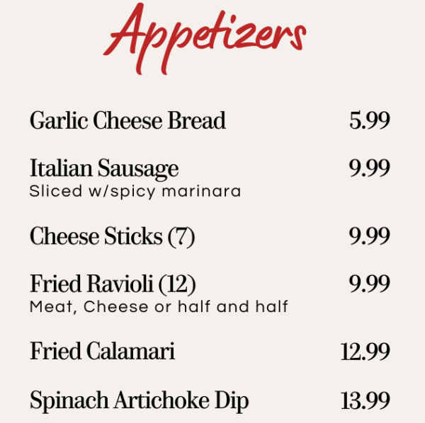 Portofino menu page 1