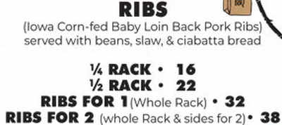 Bubba's Barbecue menu page 1