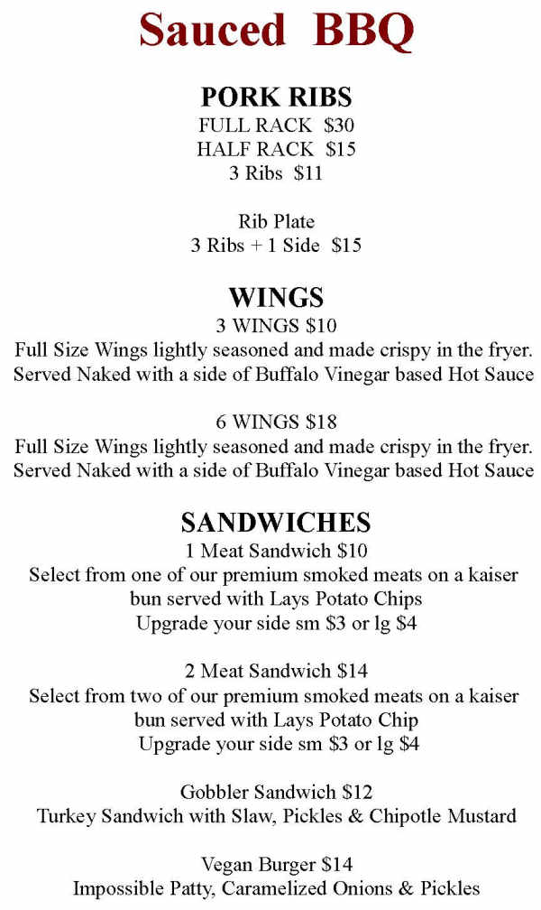 Sauced BBQ menu page 1