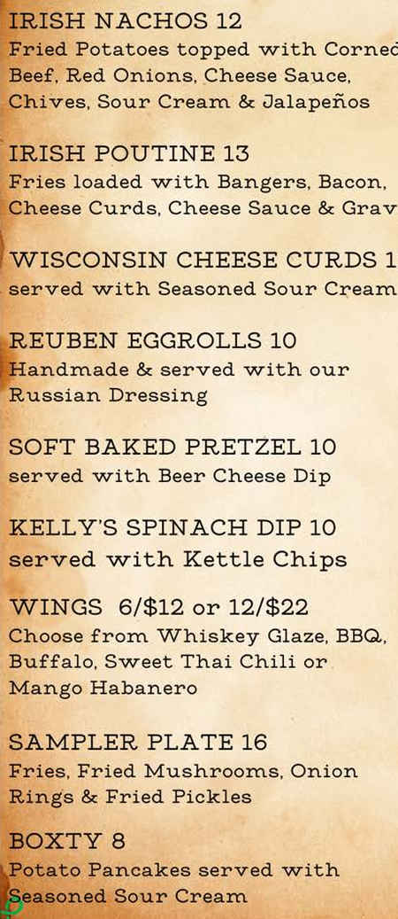 Copper Penny Pub menu page 1